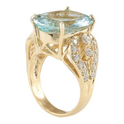 10.52 Carat Natural Aquamarine 14K Yellow Gold Diamond Ring - Fashion Strada