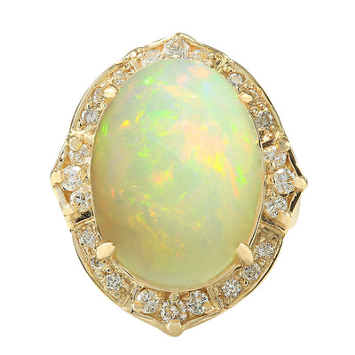 10.50 Carat Natural Opal 14K Yellow Gold Diamond Ring - Fashion Strada