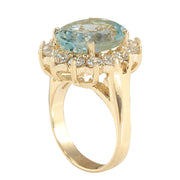 10.48 Carat Natural Aquamarine 14K Yellow Gold Diamond Ring - Fashion Strada