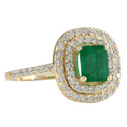 1.96 Carat Natural Emerald 14K Yellow Gold Diamond Ring - Fashion Strada