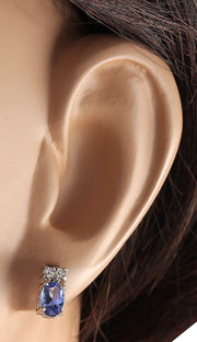 1.72 Carat Natural Tanzanite 14K White Gold Diamond Earrings - Fashion Strada