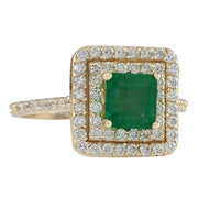 1.72 Carat Natural Emerald 14K Yellow Gold Diamond Ring - Fashion Strada