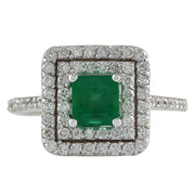 1.70 Carat Natural Emerald 14K White Gold Diamond Ring - Fashion Strada