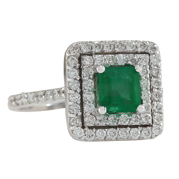 1.70 Carat Natural Emerald 14K White Gold Diamond Ring - Fashion Strada