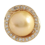 0.60 Carat Natural 13.70 mm South Sea Pearl 14K Yellow Gold Diamond Ring - Fashion Strada