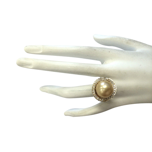0.60 Carat Natural 13.70 mm South Sea Pearl 14K Yellow Gold Diamond Ring - Fashion Strada