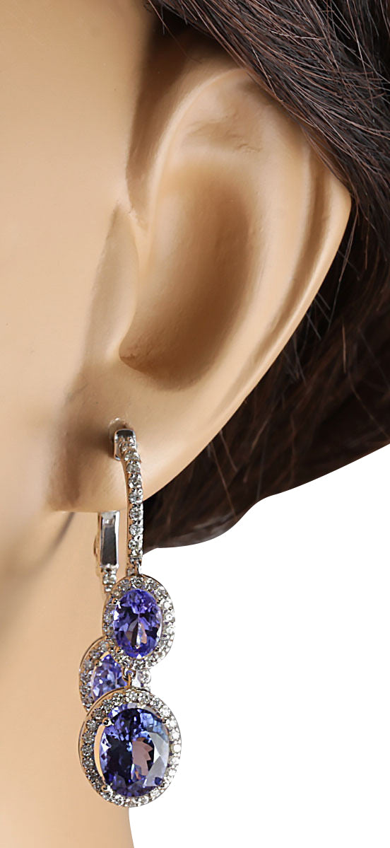 7.78 Carat Natural Tanzanite 14K White Gold Diamond Earrings - Fashion Strada