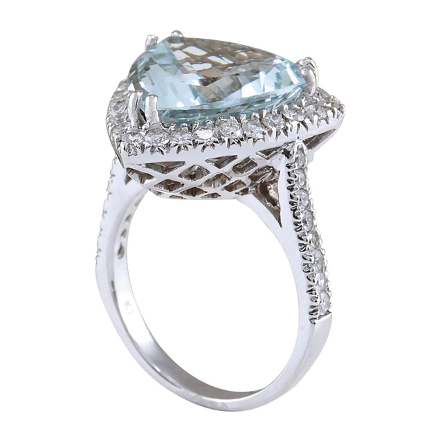 8.96 Carat Natural Aquamarine 14K White Gold Diamond Ring - Fashion Strada