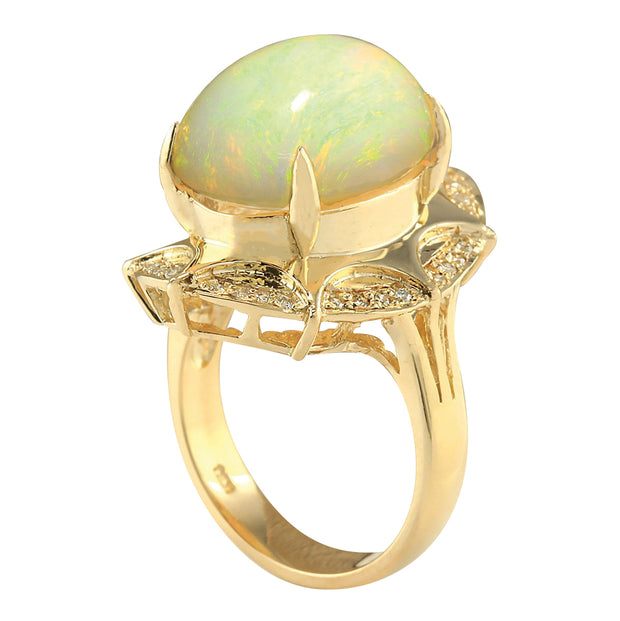 8.77 Carat Natural Opal 14K Yellow Gold Diamond Ring - Fashion Strada