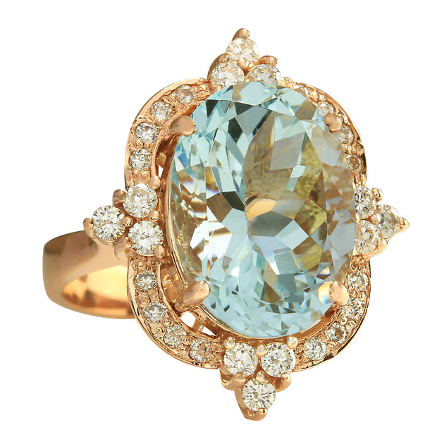 8.27 Carat Natural Aquamarine 14K Rose Gold Diamond Ring - Fashion Strada