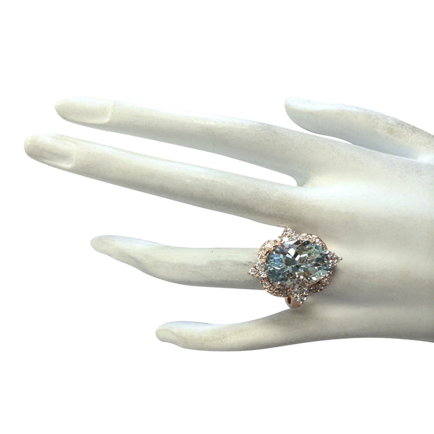 8.27 Carat Natural Aquamarine 14K Rose Gold Diamond Ring - Fashion Strada