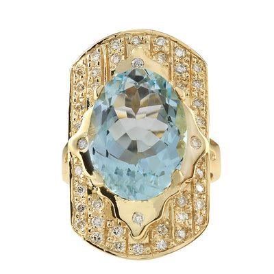 7.35 Carat Natural Aquamarine 14K Yellow Gold Diamond Ring - Fashion Strada