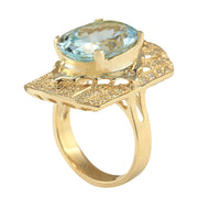 7.35 Carat Natural Aquamarine 14K Yellow Gold Diamond Ring - Fashion Strada
