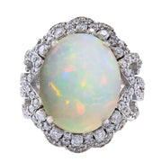 7.24 Carat Natural Opal 14K White Gold Diamond Ring - Fashion Strada
