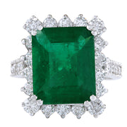 6.94 Carat Natural Emerald 14K White Gold Diamond Ring - Fashion Strada