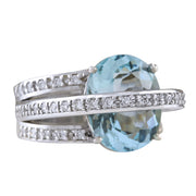 6.40 Carat Natural Aquamarine 14K White Gold Diamond Ring - Fashion Strada