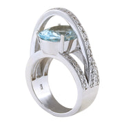 6.40 Carat Natural Aquamarine 14K White Gold Diamond Ring - Fashion Strada
