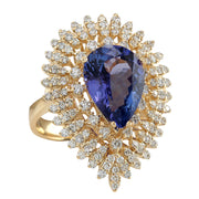 6.31 Carat Natural Tanzanite 14K Yellow Gold Diamond Ring - Fashion Strada