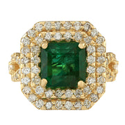 6.10 Carat Natural Emerald 14K Yellow Gold Diamond Ring - Fashion Strada