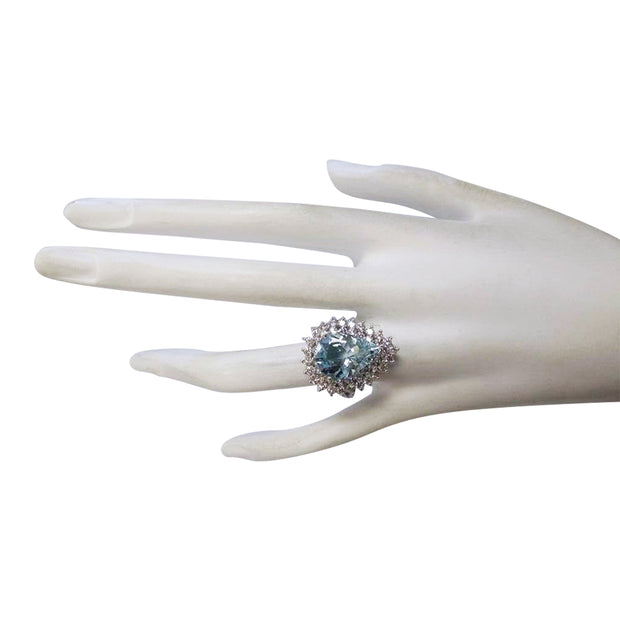 5.90 Carat Natural Aquamarine 14K White Gold Diamond Ring - Fashion Strada