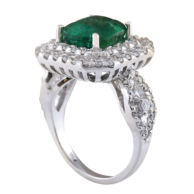 5.31 Carat Natural Emerald 14K White Gold Diamond Ring - Fashion Strada