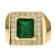 5.00 Carat Natural Emerald 14K Yellow Gold Diamond Ring - Fashion Strada