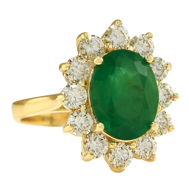 4.75 Carat Natural Emerald 14K Yellow Gold Diamond Ring - Fashion Strada