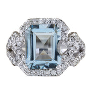 4.26 Carat Natural Aquamarine 14K White Gold Diamond Ring - Fashion Strada