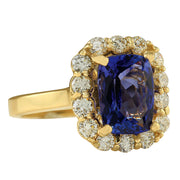 4.15 Carat Natural Tanzanite 14K Yellow Gold Diamond Ring - Fashion Strada