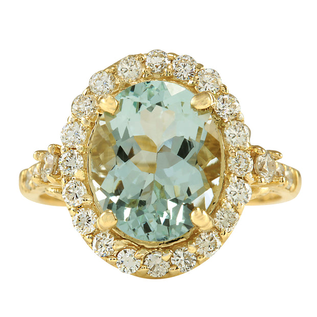 3.81 Carat Natural Aquamarine 14K Yellow Gold Diamond Ring - Fashion Strada