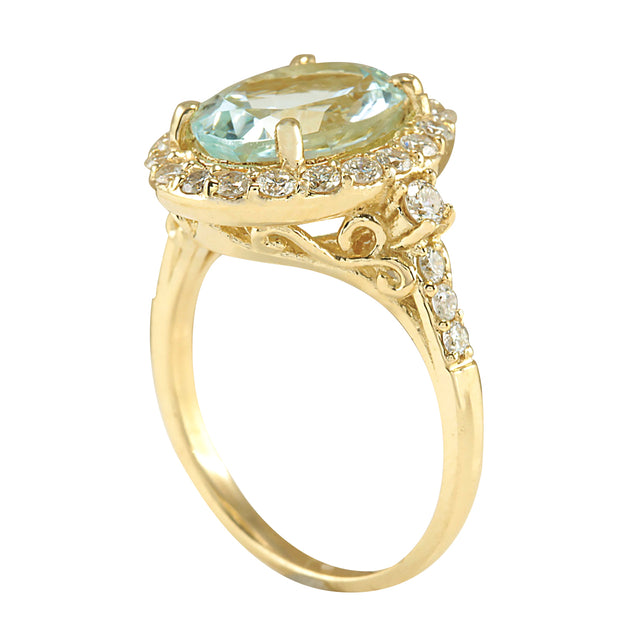3.81 Carat Natural Aquamarine 14K Yellow Gold Diamond Ring - Fashion Strada