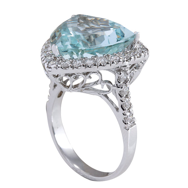 10.26 Carat Natural Aquamarine 14K White Gold Diamond Ring - Fashion Strada