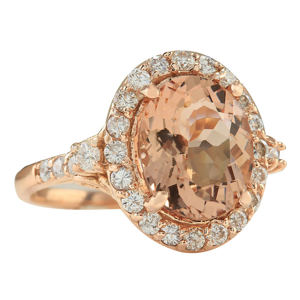 4.00 Carat Natural Morganite 14K Rose Gold Diamond Ring - Fashion Strada
