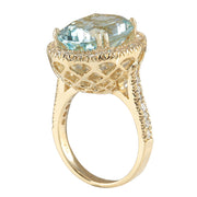 9.33 Carat Natural Aquamarine 14K Yellow Gold Diamond Ring - Fashion Strada