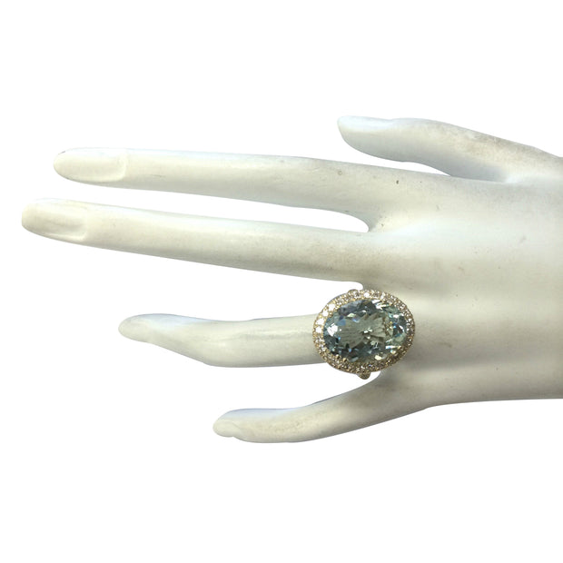 9.33 Carat Natural Aquamarine 14K Yellow Gold Diamond Ring - Fashion Strada