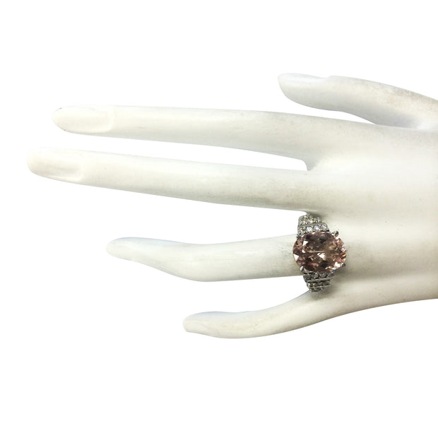5.30 Carat Natural Morganite 14K White Gold Diamond Ring - Fashion Strada