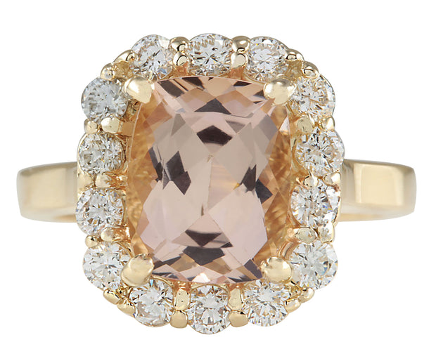 3.75 Carat Natural Morganite 14K Yellow Gold Diamond Ring - Fashion Strada