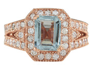 3.12 Carat Natural Aquamarine 14K Rose Gold Diamond Ring - Fashion Strada