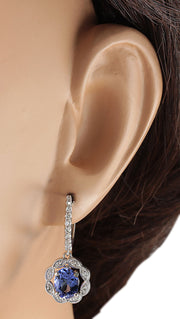 2.21 Carat Natural Tanzanite 14K White Gold Diamond Earrings - Fashion Strada