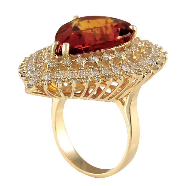 17.40 Carat Natural Citrine 14K Yellow Gold Diamond Ring - Fashion Strada