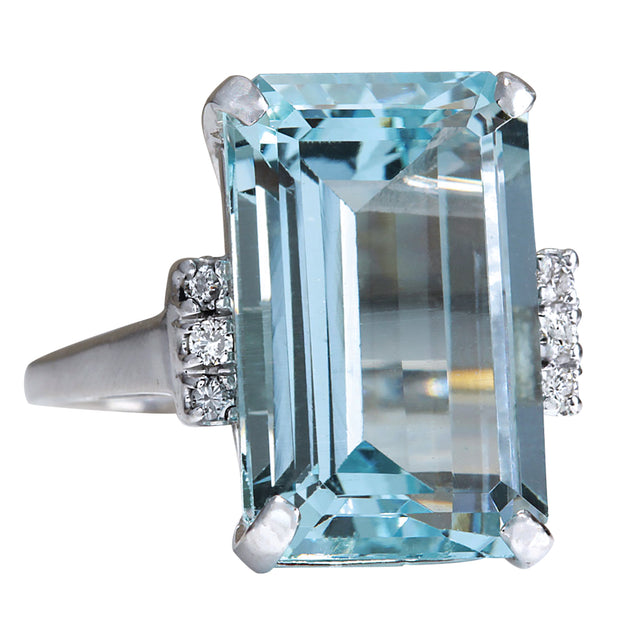 16.42 Carat Natural Aquamarine 14K White Gold Diamond Ring - Fashion Strada