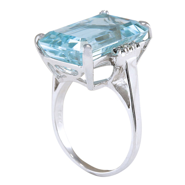 16.42 Carat Natural Aquamarine 14K White Gold Diamond Ring - Fashion Strada