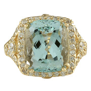 9.03 Carat Natural Aquamarine 14K Yellow Gold Diamond Ring - Fashion Strada