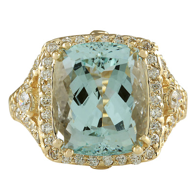9.03 Carat Natural Aquamarine 14K Yellow Gold Diamond Ring - Fashion Strada