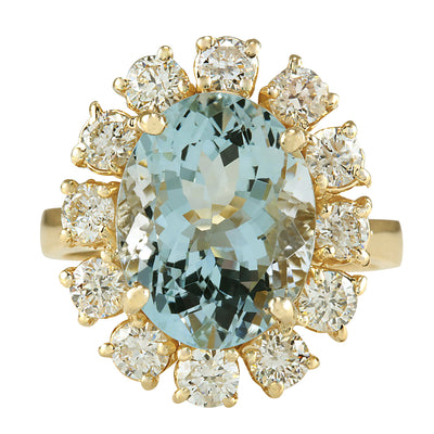 6.71 Carat Natural Aquamarine 14K Yellow Gold Diamond Ring - Fashion Strada