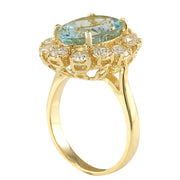 6.71 Carat Natural Aquamarine 14K Yellow Gold Diamond Ring - Fashion Strada