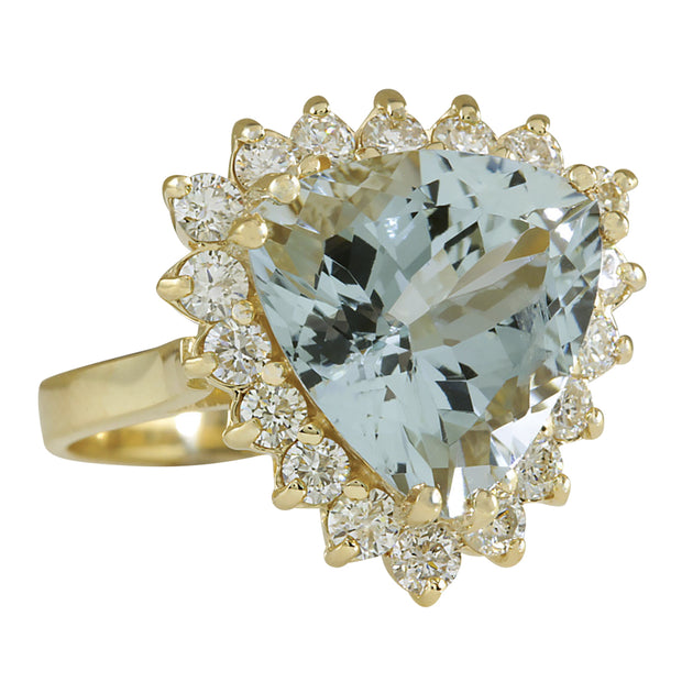 5.84 Carat Natural Aquamarine 14K Yellow Gold Diamond Ring - Fashion Strada