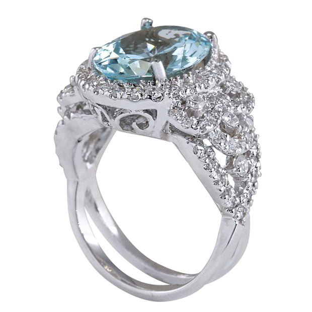 5.69 Carat Natural Aquamarine 14K White Gold Diamond Ring - Fashion Strada