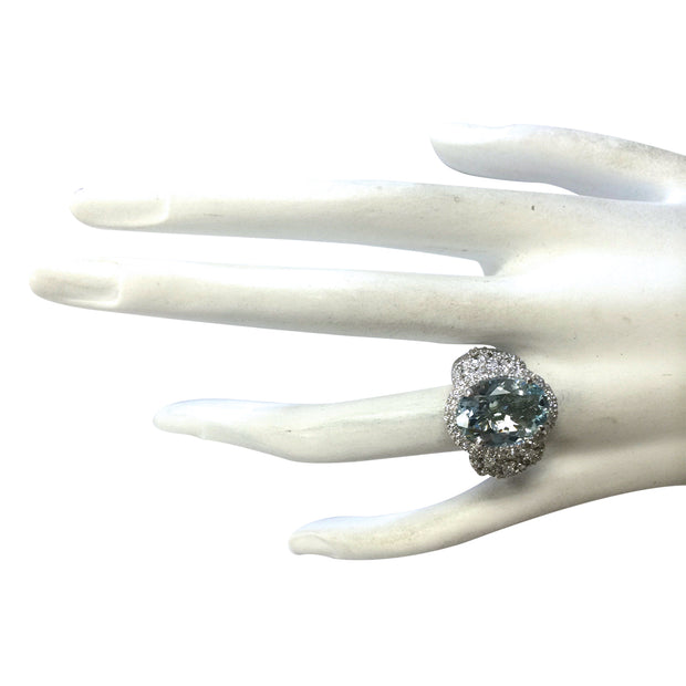 5.69 Carat Natural Aquamarine 14K White Gold Diamond Ring - Fashion Strada