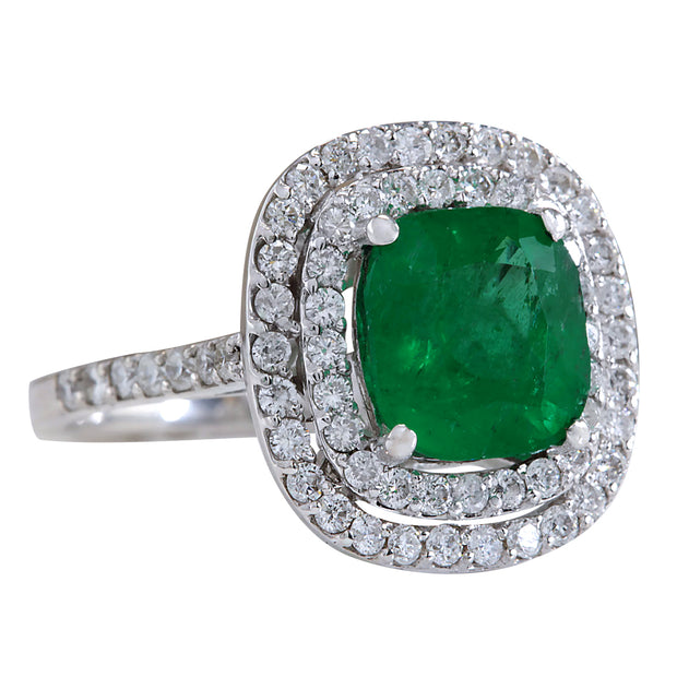 3.74 Carat Natural Emerald 14K White Gold Diamond Ring - Fashion Strada